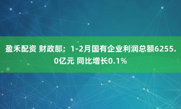 盈禾配资 财政部：1-2月国有企业利润总额6255.0亿元 同比增长0.1%